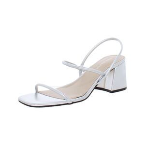MARC FISHER Womens Silver Galvin Toe Block Heel Slip On Heeled Sandal 10 M